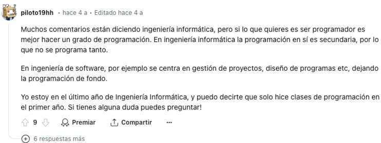 opinion estudiante programación en Reddit