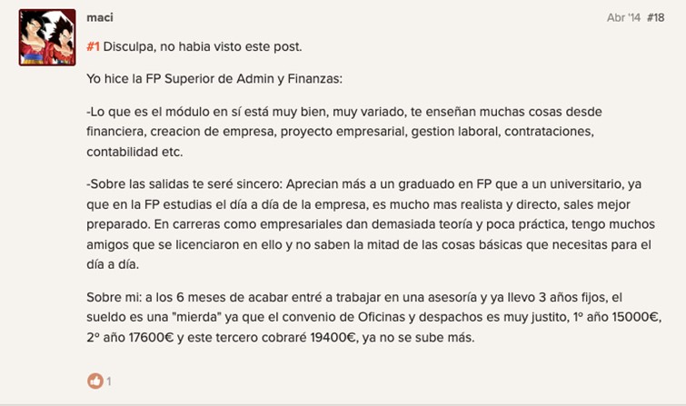 opinión positiva alumno administración y finanzas