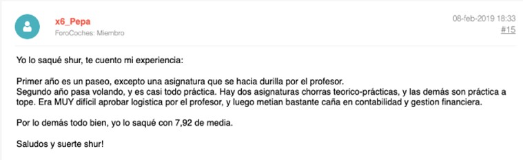 opinión positiva alumno administración y finanzas