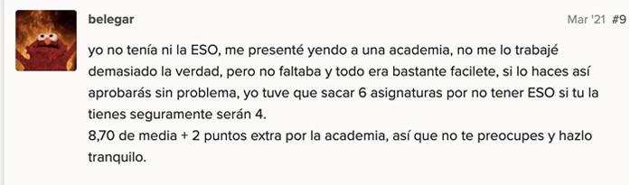 Opinión alumno 3 sobre cómo de difícil es la prueba de acceso al grado superior
